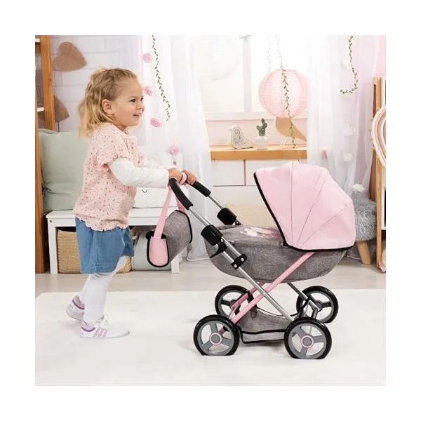 Bayer Cosy Baby Doll Pram and Matching Baby Doll Accessories, 46cm Dolls | Foldable Pushchair with Storage Basket, Changing Bag, Large Wheels, Dolls Pram for 3 Year Olds, Girls & Boys