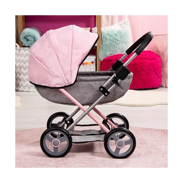 Bayer Cosy Baby Doll Pram and Matching Baby Doll Accessories, 46cm Dolls | Foldable Pushchair with Storage Basket, Changing Bag, Large Wheels, Dolls Pram for 3 Year Olds, Girls & Boys