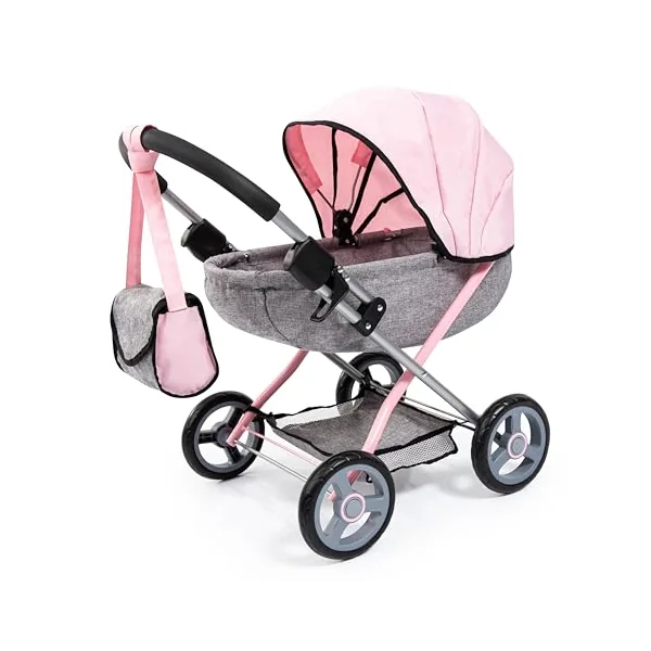 Bayer Design 12733AB Cosy doll's pram, foldable stroller, with 36 cm soft-body doll, blanket, pillow, bag, bottle and dummy