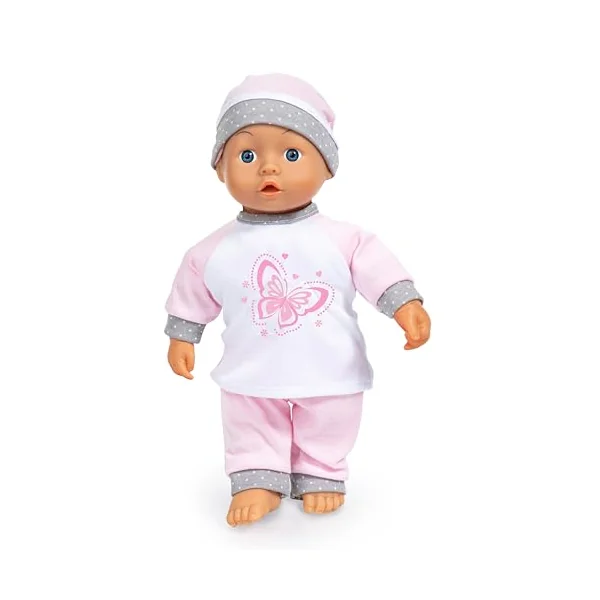 Bayer Design 12733AB Cosy doll's pram, foldable stroller, with 36 cm soft-body doll, blanket, pillow, bag, bottle and dummy