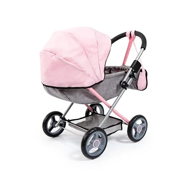 Bayer Design 12733AB Cosy doll's pram, foldable stroller, with 36 cm soft-body doll, blanket, pillow, bag, bottle and dummy