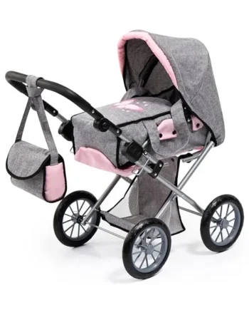 Bayer Design Dolls pram City Star with bag and adjustable handle | stroller foldable, removable carrycot, transformable to a pushchair, big wheels, integrated basket, for dolls up to 46 cm