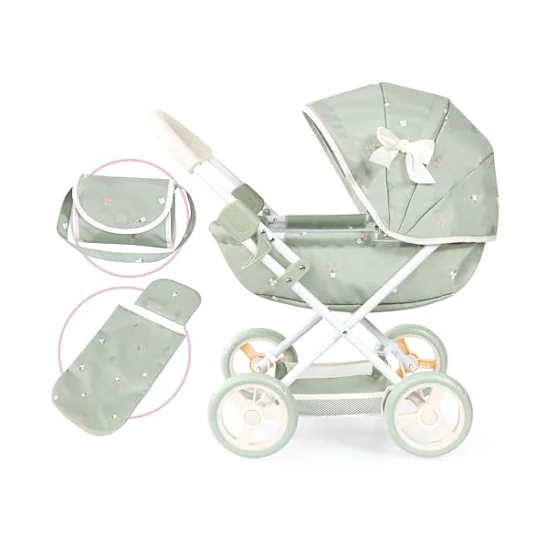 Bayer Design dolls pram Cosy with bag, blanket and cushion, soft handle | baby doll stroller with integrated basket and bed linen, for dolls up to 46 cm, foldable pushchair for toddlers