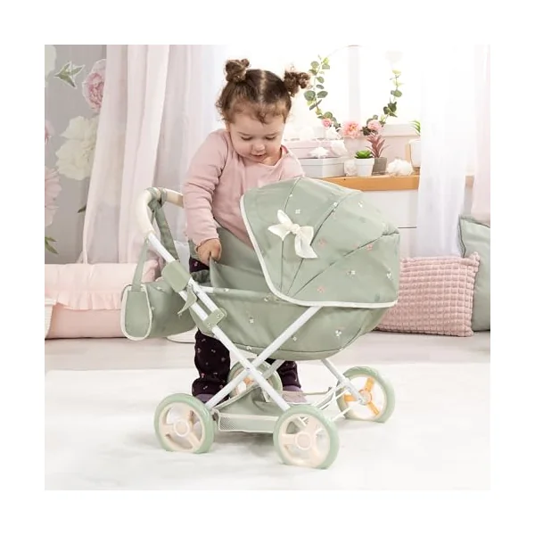 Bayer Design dolls pram Cosy with bag, blanket and cushion, soft handle | baby doll stroller with integrated basket and bed linen, for dolls up to 46 cm, foldable pushchair for toddlers