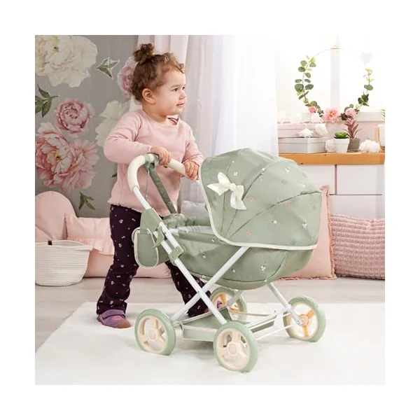 Bayer Design dolls pram Cosy with bag, blanket and cushion, soft handle | baby doll stroller with integrated basket and bed linen, for dolls up to 46 cm, foldable pushchair for toddlers