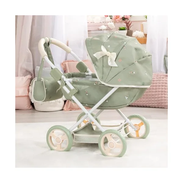 Bayer Design dolls pram Cosy with bag, blanket and cushion, soft handle | baby doll stroller with integrated basket and bed linen, for dolls up to 46 cm, foldable pushchair for toddlers