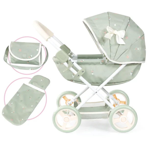 Bayer Design dolls pram Cosy with bag, blanket and cushion, soft handle | baby doll stroller with integrated basket and bed linen, for dolls up to 46 cm, foldable pushchair for toddlers