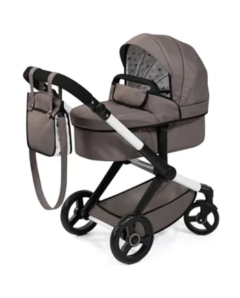 Bayer Design Dolls pram XEO with bag, convertible, height-adjustable handle | doll stroller, carriage pram, with swivel front wheels, reversible handle, integrated basket, for girls and boys, 3+ years
