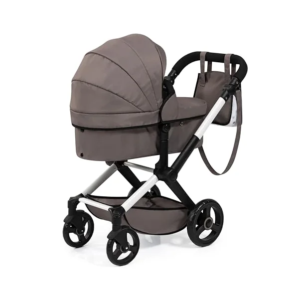 Bayer Design Dolls pram XEO with bag, convertible, height-adjustable handle | doll stroller, carriage pram, with swivel front wheels, reversible handle, integrated basket, for girls and boys, 3+ years