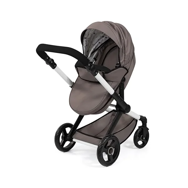 Bayer Design Dolls pram XEO with bag, convertible, height-adjustable handle | doll stroller, carriage pram, with swivel front wheels, reversible handle, integrated basket, for girls and boys, 3+ years