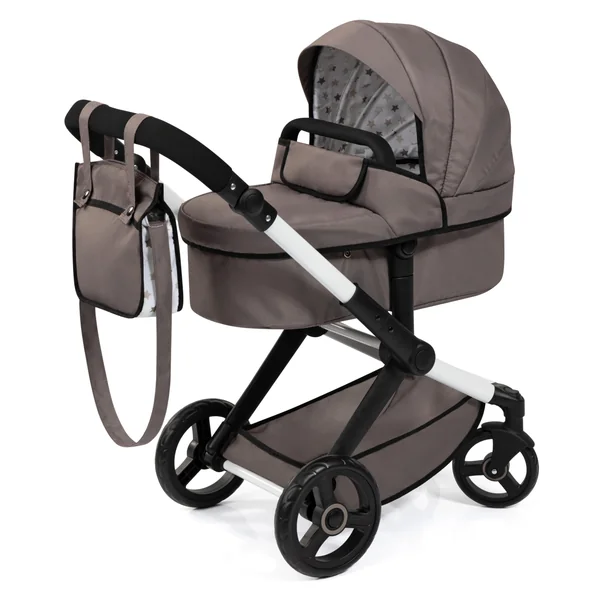 Bayer Design Dolls pram XEO with bag, convertible, height-adjustable handle | doll stroller, carriage pram, with swivel front wheels, reversible handle, integrated basket, for girls and boys, 3+ years