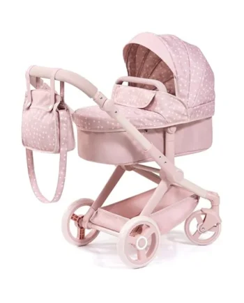 Bayer Design Dolls pram XEO with bag, convertible, height-adjustable handle | doll stroller, carriage pram, with swivel front wheels, reversible handle, integrated basket, for girls and boys, 3+ years