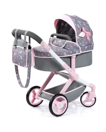 Bayer Design Dolls pram XEO with bag, convertible, height-adjustable handle | doll stroller, carriage pram, with swivel front wheels, reversible handle, integrated basket, for girls and boys, 3+ years