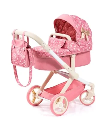Bayer Design Dolls pram XEO with bag, convertible, height-adjustable handle | doll stroller, carriage pram, with swivel front wheels, reversible handle, integrated basket, for girls and boys, 3+ years