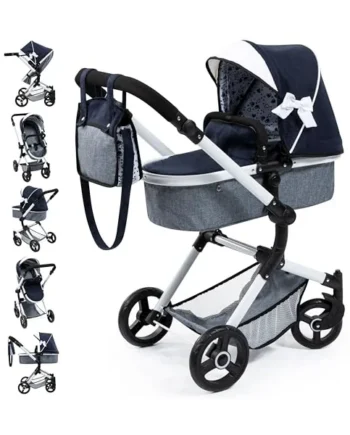 Bayer Design Neo Vario doll's pram with bag, convertible, adjustable | Convertible as a doll jogger, adjustable handle, swivel front wheels, integrated basket