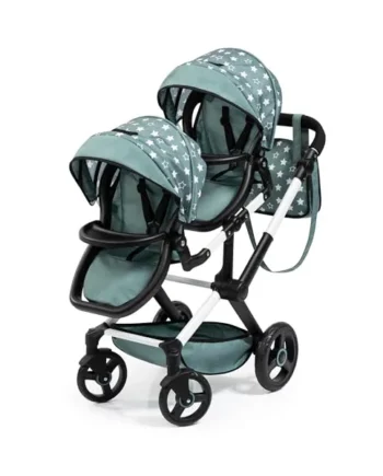 Bayer Design Twin dolls pram with bag, adjustabl, seats variable fixable | carriage pram double stroller with swivel front wheels, reversible handle, integrated basket, for boys and girls 3+ ages