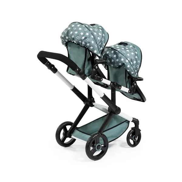 Bayer Design Twin dolls pram with bag, adjustabl, seats variable fixable | carriage pram double stroller with swivel front wheels, reversible handle, integrated basket, for boys and girls 3+ ages