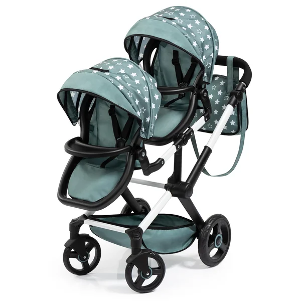 Bayer Design Twin dolls pram with bag, adjustabl, seats variable fixable | carriage pram double stroller with swivel front wheels, reversible handle, integrated basket, for boys and girls 3+ ages