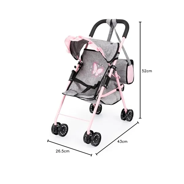 Bayer Pink Dolls Stroller and Swing Set - My First Baby Doll Pram Set | Kids Pushchair for Dolls 46 cm, Swing Carrier, Feeding Accessories, Changing Bag, Basket, Toy Buggy for Girls, Toddler