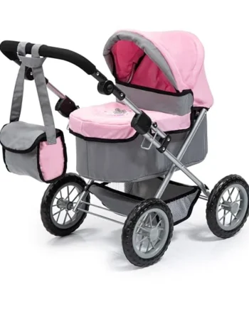 Bayer Trendy Baby Dolls Pram, Foldable Pushchair, 46cm Dolls, Fairy Design | Doll Pram with Storage Basket, Changing Bag & Carrycot Cover for 3 Year Olds, Girls, Toddler, 3-5, 6 Years, Pink & Grey