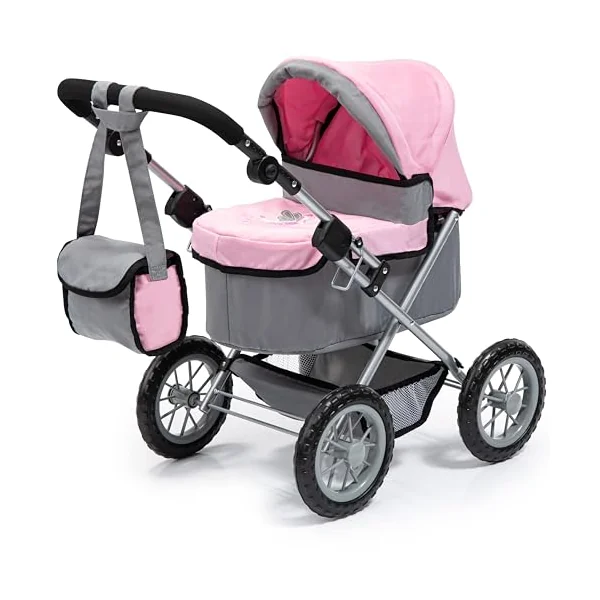 Bayer Trendy Baby Dolls Pram, Foldable Pushchair, 46cm Dolls, Fairy Design | Doll Pram with Storage Basket, Changing Bag & Carrycot Cover for 3 Year Olds, Girls, Toddler, 3-5, 6 Years, Pink & Grey