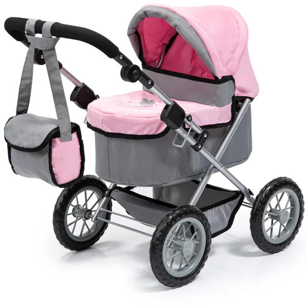 Bayer Trendy Baby Dolls Pram, Foldable Pushchair, 46cm Dolls, Fairy Design | Doll Pram with Storage Basket, Changing Bag & Carrycot Cover for 3 Year Olds, Girls, Toddler, 3-5, 6 Years, Pink & Grey