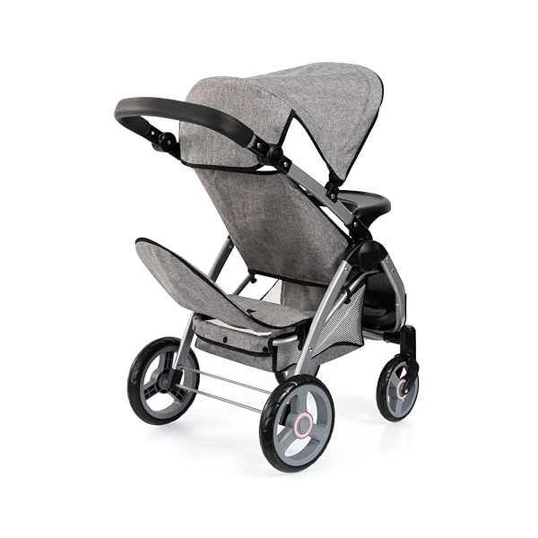 Bayer Twin Dolls Pram - Foldable Double Buggy Pushchair for 46cm Dolls | Twin Stroller with Changing Bag & Basket, Adjustable Handle Height for Girls 3-5, 6, 7, Baby Doll Pram for 3 + Years Old