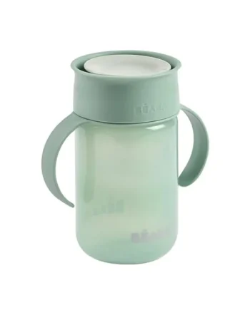 BEABA, 360° Sippy Cup with Anti-Drip Disc, Patented Anti-Leak System Weaning Cup, from 12 Months, Removable Handles, Hygienic Lid, Fast Learning, Strong, Light, 340 ml, Sage Green