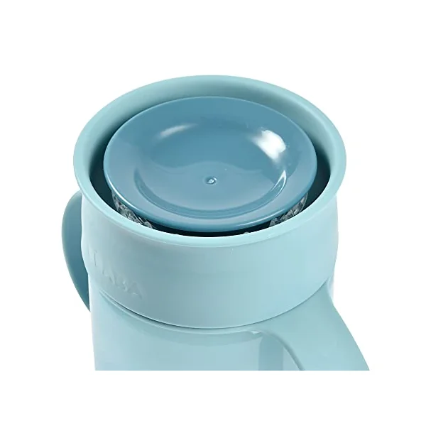 BEABA, 360° Training Cup with Anti-Drip Disc, Patented Anti-Leak System, from 12 Months, Removable Handles, with Hygienic Lid, Strong and Light, 340 ml, Blue