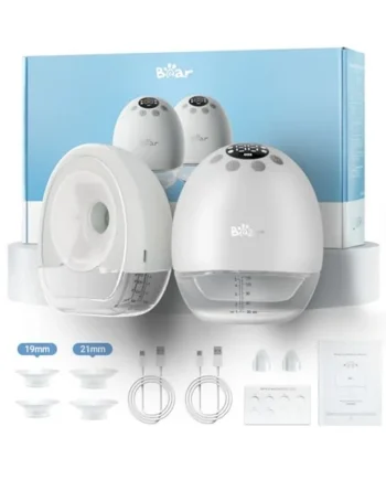 Bear Breast Pump Hands Free, Wearable Breastfeeding Pumps Strong Suction Low Noise, 4 Modes& 9 Levels Electric Breast Pump Portable, 19/21/24mm Insert Flange, 2 Packs, White