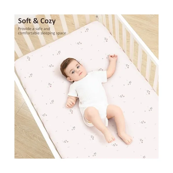 Bearmoss Cot Bed Sheets 70 x 140 cm Fitted Ultra Soft Toddler Crib Bed Mattress Protector Cozy Jersey Baby Fitted Cot Sheets for Baby Girl Boy, 2Pack(Orange blossom)