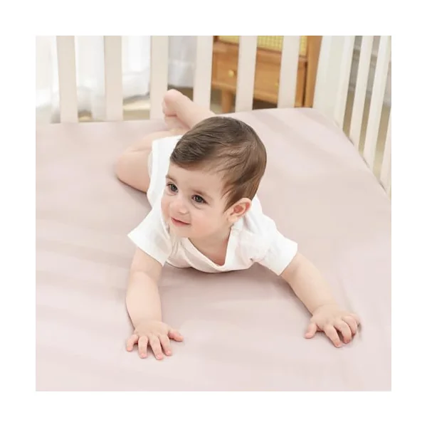 Bearmoss Cot Bed Sheets 70 x 140 cm Fitted Ultra Soft Toddler Crib Bed Mattress Protector Cozy Jersey Baby Fitted Cot Sheets for Baby Girl Boy, 2Pack(Orange blossom)