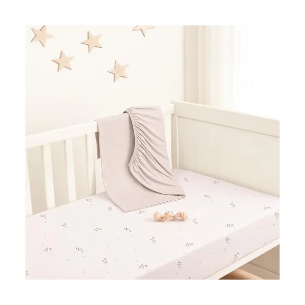 Bearmoss Cot Bed Sheets 70 x 140 cm Fitted Ultra Soft Toddler Crib Bed Mattress Protector Cozy Jersey Baby Fitted Cot Sheets for Baby Girl Boy, 2Pack(Orange blossom)