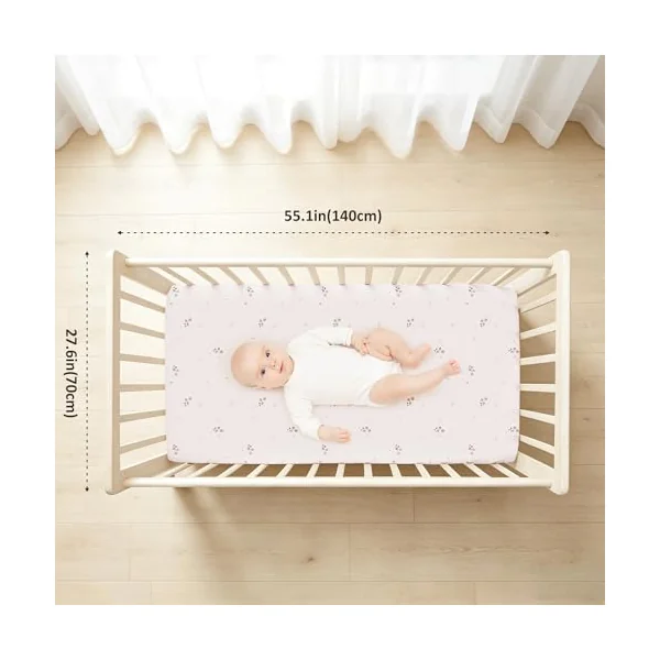 Bearmoss Cot Bed Sheets 70 x 140 cm Fitted Ultra Soft Toddler Crib Bed Mattress Protector Cozy Jersey Baby Fitted Cot Sheets for Baby Girl Boy, 2Pack(Orange blossom)