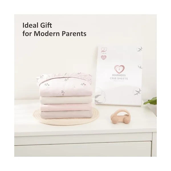 Bearmoss Cot Bed Sheets 70 x 140 cm Fitted Ultra Soft Toddler Crib Bed Mattress Protector Cozy Jersey Baby Fitted Cot Sheets for Baby Girl Boy, 2Pack(Orange blossom)