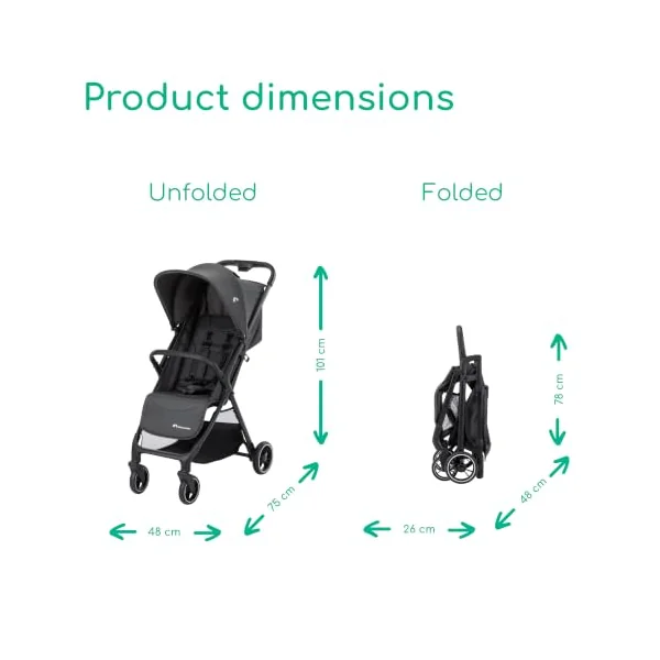 Bebeconfort Azur, Compact Baby Stroller, 0-3 Years (15 kg), Lightweight Baby Pushchair, Automatic One Hand Fold, Stepless Recline to Lie-Flat, Spacious Basket, Mineral Graphite