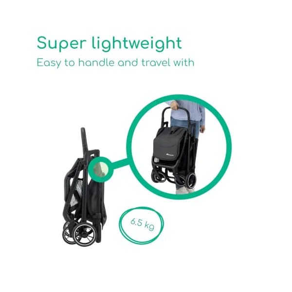 Bebeconfort Azur, Compact Baby Stroller, 0-3 Years (15 kg), Lightweight Baby Pushchair, Automatic One Hand Fold, Stepless Recline to Lie-Flat, Spacious Basket, Mineral Graphite