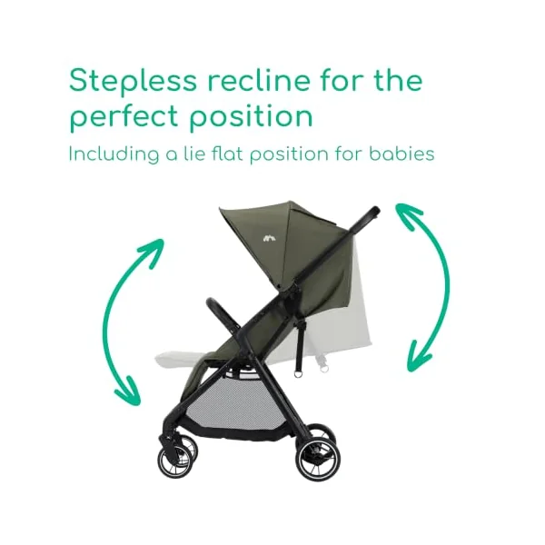 Bebeconfort Azur, Compact Baby Stroller, 0-3 Years (15 kg), Lightweight Baby Pushchair, Automatic One Hand Fold, Stepless Recline to Lie-Flat, Spacious Basket, Mineral Green