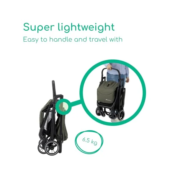 Bebeconfort Azur, Compact Baby Stroller, 0-3 Years (15 kg), Lightweight Baby Pushchair, Automatic One Hand Fold, Stepless Recline to Lie-Flat, Spacious Basket, Mineral Green