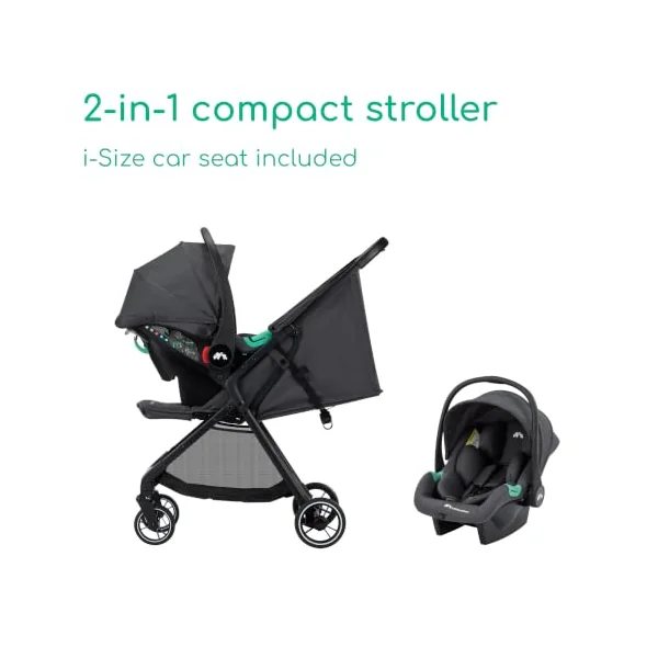 Bebeconfort Azur Duo, Baby Stroller 2-in-1 with Car Seat, Mineral Graphite | 0-3 Years (15 kg), Lightweight & Compact Baby Puschair, Lie-flat Recline, Automatic One Hand Fold, Spacious Basket