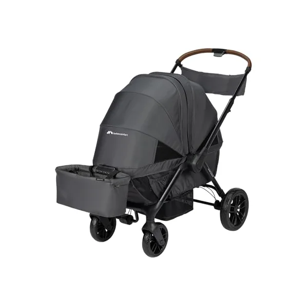 Bebeconfort Helios, Double Pram from Birth, 0-4 Years, 0-22kg, 2 Face-to-face Seats, Large All-Terrain Wheels, Compact Folding, Trolley on Wheels, Protective Canopy, Mineral Graphite