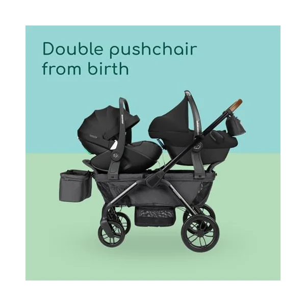 Bebeconfort Helios, Double Pram from Birth, 0-4 Years, 0-22kg, 2 Face-to-face Seats, Large All-Terrain Wheels, Compact Folding, Trolley on Wheels, Protective Canopy, Mineral Graphite
