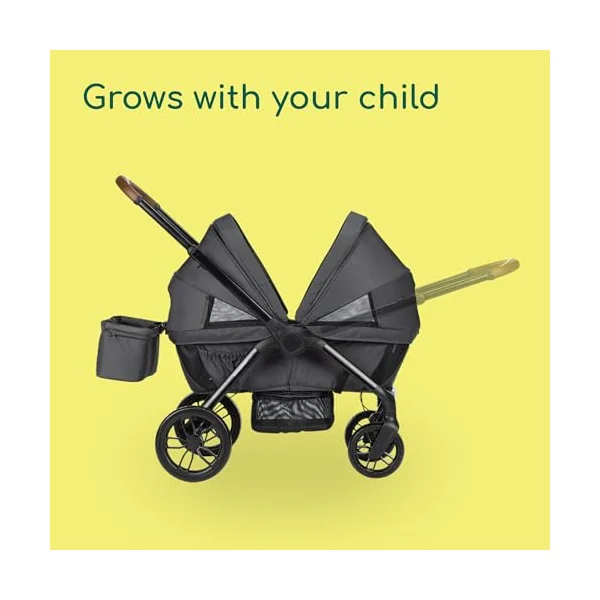 Bebeconfort Helios, Double Pram from Birth, 0-4 Years, 0-22kg, 2 Face-to-face Seats, Large All-Terrain Wheels, Compact Folding, Trolley on Wheels, Protective Canopy, Mineral Graphite