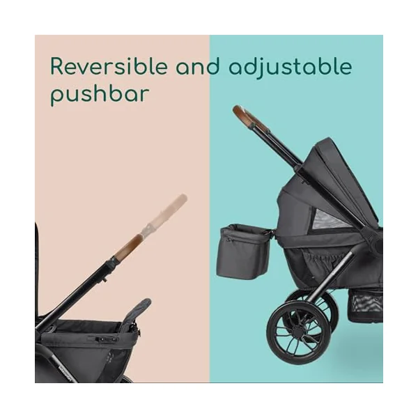 Bebeconfort Helios, Double Pram from Birth, 0-4 Years, 0-22kg, 2 Face-to-face Seats, Large All-Terrain Wheels, Compact Folding, Trolley on Wheels, Protective Canopy, Mineral Graphite