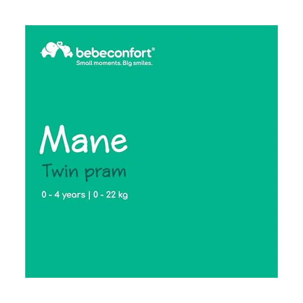 Bebeconfort Mane, Twin Pram, 0+ up to 22kg, Automatic Fold, Lie-Flat Seat, Pivotable Bumper Bars, 5-Point Harness, Mesh Window, Included Rain Cover, Shopping Bag (8 kg), Mineral Graphite