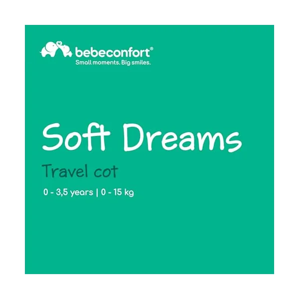 Bebeconfort Soft Dreams, Baby Travel Cot Bed, 0-3 Years (0-15 kg), Lightweight Baby Travel Bed, Wood Fibre & Foam Mattress (60 x 120 cm), Carrying Bag, Compact Umbrella Fold, Grey Mist
