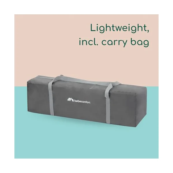 Bebeconfort Soft Dreams, Baby Travel Cot Bed, 0-3 Years (0-15 kg), Lightweight Baby Travel Bed, Wood Fibre & Foam Mattress (60 x 120 cm), Carrying Bag, Compact Umbrella Fold, Grey Mist