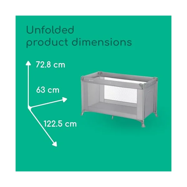 Bebeconfort Sweet Dreams Travel Cot 0-3 years (0-15 kg), Lightweight Baby Cot Ready for Travel, Large Padded Mattress, Side Entry Window, Easy Compact Folding, Included Carry Bag, Mineral Grey