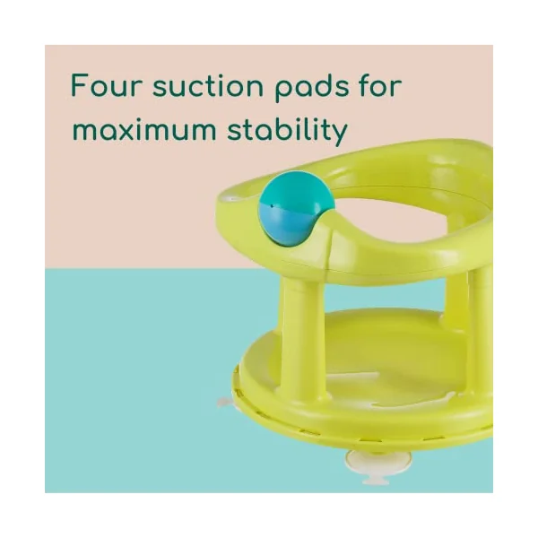 Bebeconfort Swivel Bath Seat, 6 - 12 Months, Max. 10 Kg, Child Bath Support Seat, Non-Slip Baby Bath Chair, Ergonomical, Suction Cups, Lime