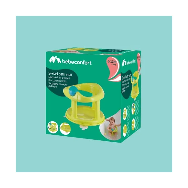Bebeconfort Swivel Bath Seat, 6 - 12 Months, Max. 10 Kg, Child Bath Support Seat, Non-Slip Baby Bath Chair, Ergonomical, Suction Cups, Lime